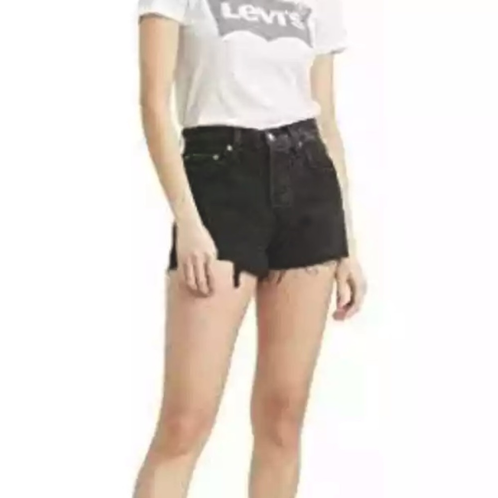 Levi’s 501 high waist black jean distressed shorts